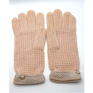Vintage Peach Knit Gloves Pearl Accents and Metallic Silver Cuffs Church Easter